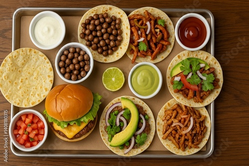 Wallpaper Mural Delicious Platter of Tacos, Burger, and Dips for a Perfect Meal Torontodigital.ca