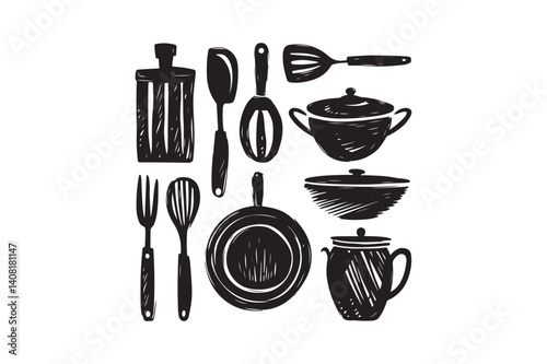 Hand-Drawn Kitchen Utensil Icons Cooking, Baking & Culinary Vector Set