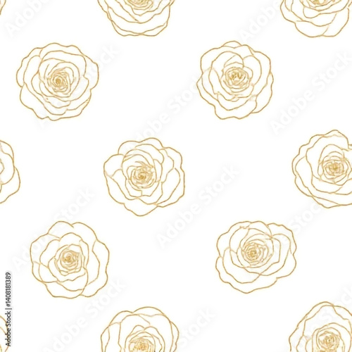 Wallpaper Mural Elegant golden rose outlines on a pristine white background, a seamless pattern of delicate floral beauty perfect for sophisticated designs. Torontodigital.ca