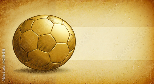 Vintage golden football sketch, aged paper, nostalgic art