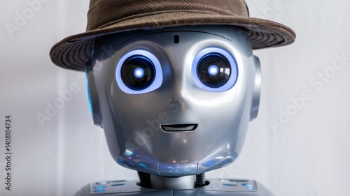 Futuristic Silver Robot with Blue Eyes