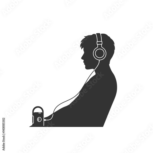 Guided Audio Meditation Person Listening Headphones Silhouette Vector