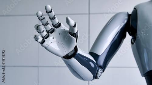 Close-Up: Robotic Hand on White Background Reaching Out