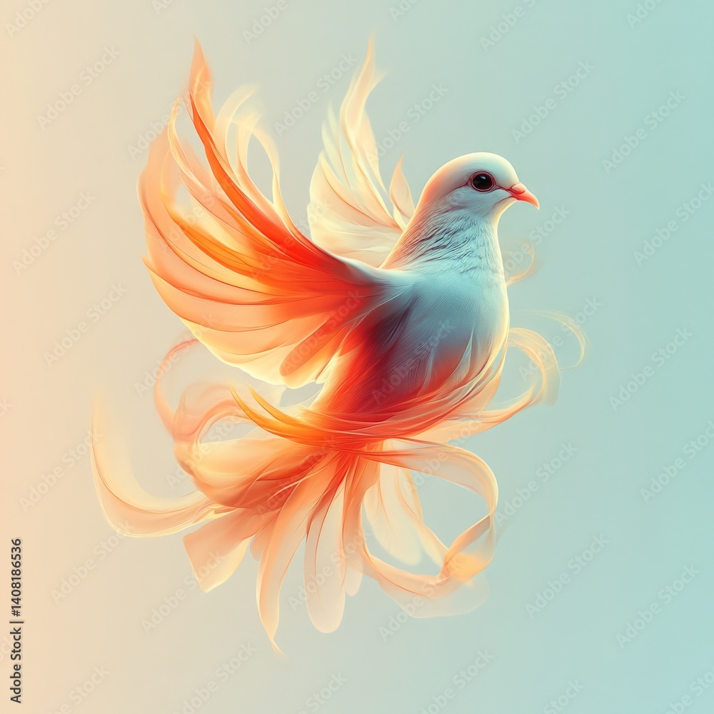 Obraz premium A Serene Easter: Dove of Peace in Flight, Symbolizing Hope and Renewal on a Pastel Sky, Celebrating the Spirit of Spring and New Beginnings.