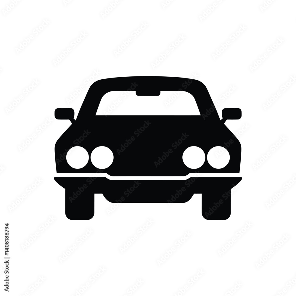 Black Classic Car Icon Front View with Simple Design Black Classic Car Icon Front View with Simple Design