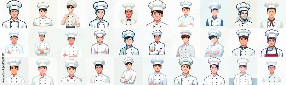 Vector collection of a male chef in his chef uniform Vector collection of a male chef in his chef uniform