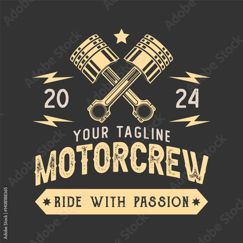 Vintage motorcycle logo emblem template vector isolated. Motorbike garage logo. Vintage custom motorcycle logo emblem isolated. Monochrome label logo for motorbike parts