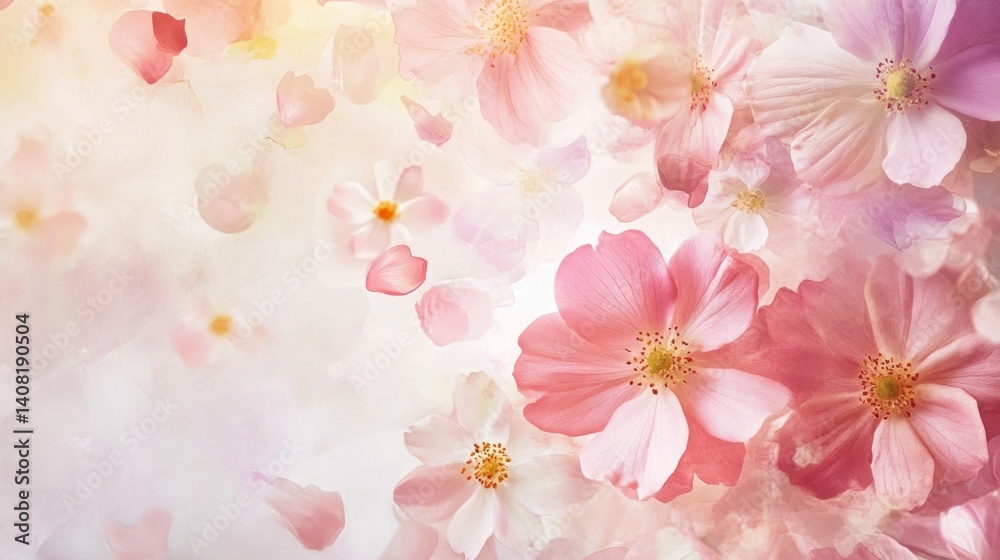 Delicate Pink Cosmos Flowers and Petals in Soft Romantic Light Delicate Pink Cosmos Flowers and Petals in Soft Romantic Light