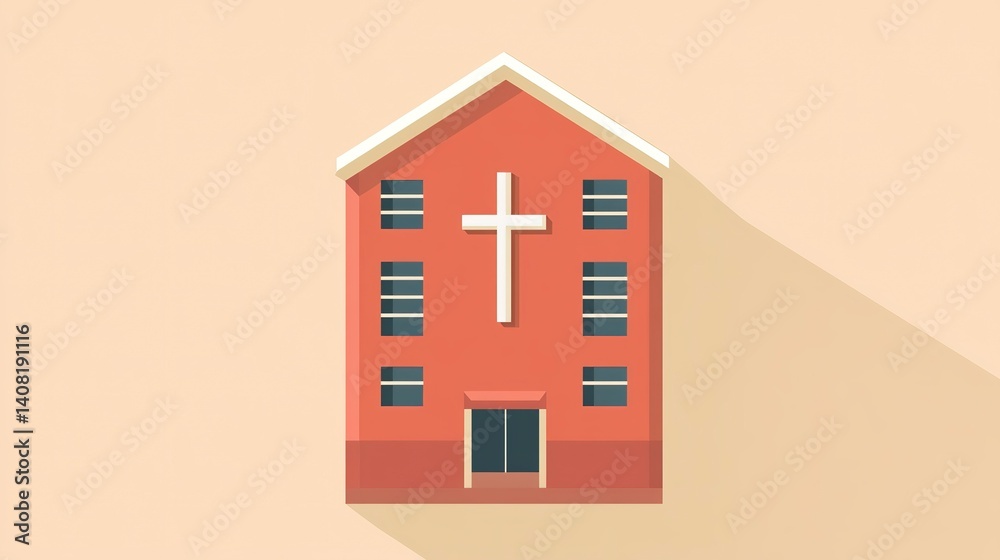 Modern flat icon design of a hospital building featuring a prominent cross symbol for medical assistance