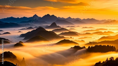 Sunrise Over Misty Mountain Peaks A Breathtaking Time-Lapse of Nature's Beauty