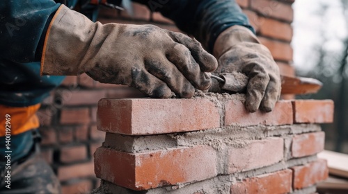 Wallpaper Mural Mason repairing a brick chimney. Featuring masonry repair skills and chimney work Torontodigital.ca