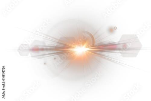 Golden flare light glistens smoothly on transparent PNG layer. Star light shines in perfect circular sparkle motion. Sun flush fades softly with warm yellow tones. Glowing light overlays