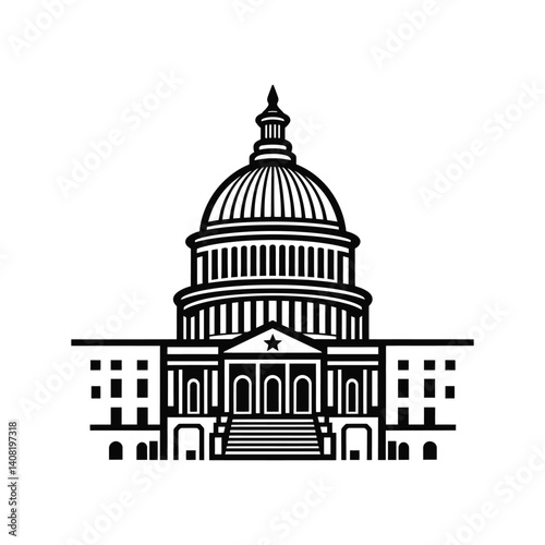 U.S. Capitol Building Icon, Line Art Design