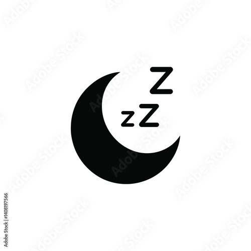 Black Moon with Sleep Zzz Symbol, Minimalistic Icon