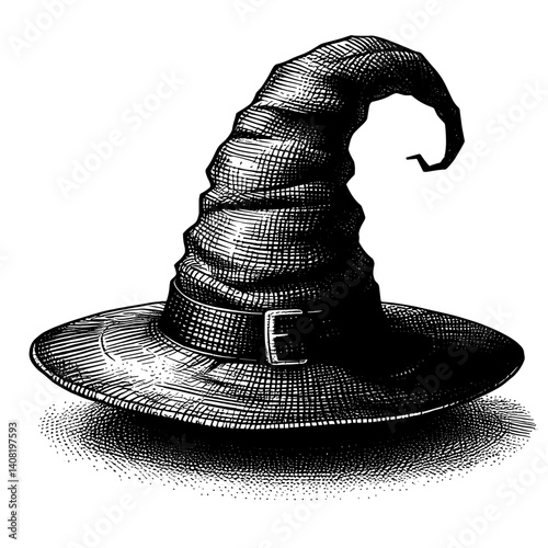 Vintage witch hat illustration on a white background  