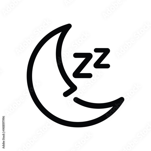 Moon with Sleep Symbol, Simple Line Art Design