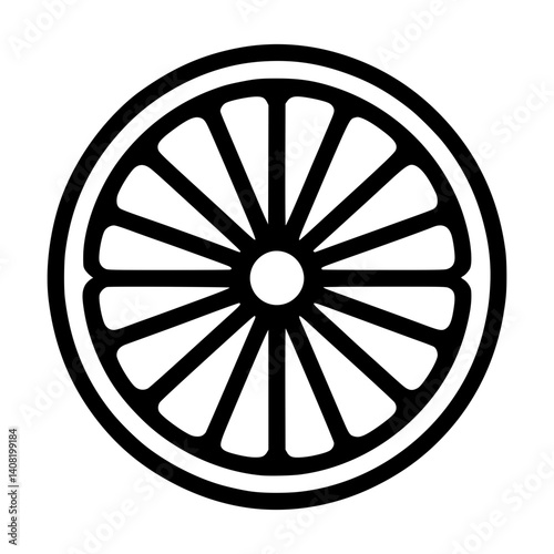 A simple line art drawing of a classic wheel design with spoke detail.  