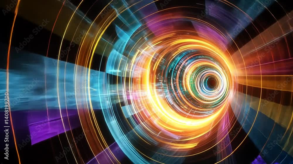 Abstract colorful futuristic tunnel, technology concept, glowing digital elements Abstract colorful futuristic tunnel, technology concept, glowing digital elements