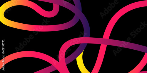 Abstract bright gradient lines and colored pattern with curve line black background, colored rainbow gradient lines curve shape with soft design and seamless geometric abstract background.