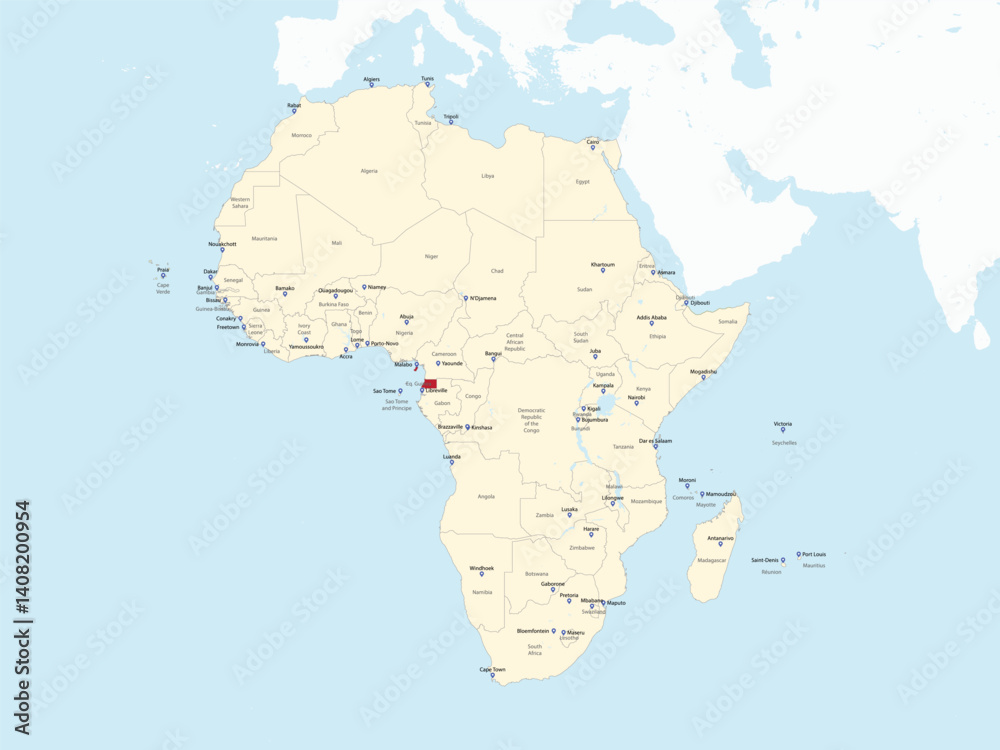Fototapeta Detailed national location map of EQUATORIAL GUINEA within the great continent of Africa