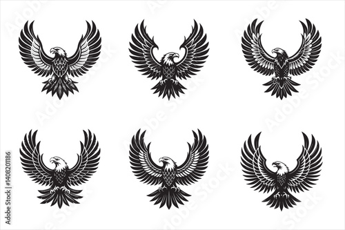 A bold symmetrical silhouette of a majestic eagle.