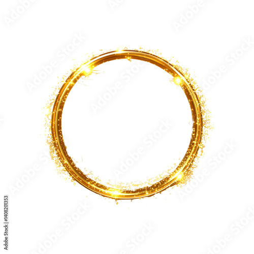 Luminous Golden Circle Frame with Sparkling Glitter Effect