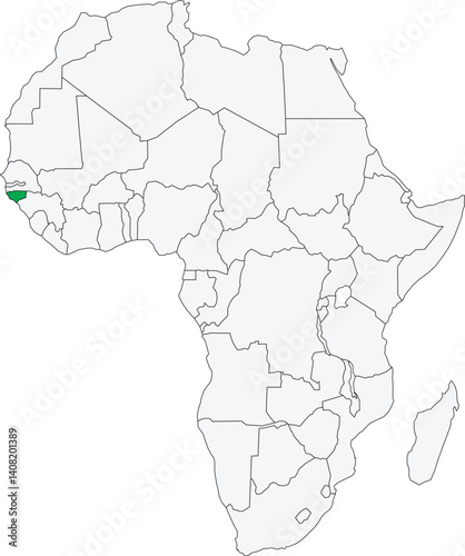 Detailed national location map of GUINEA-BISSAU within the great continent of Africa
