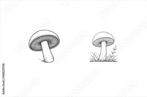 A black color mushroom line art.