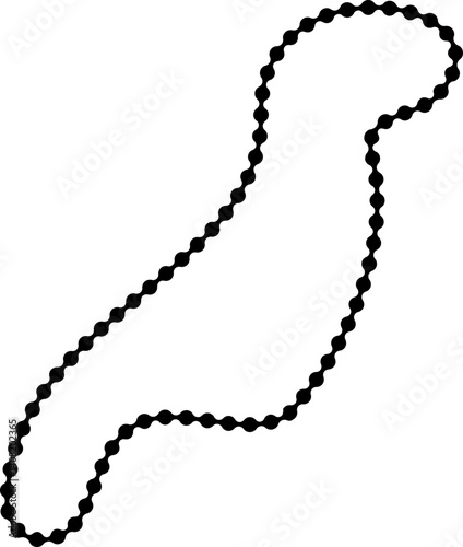 Fluid blob shape with a wave-like dripping outline composed of smooth linked dots.