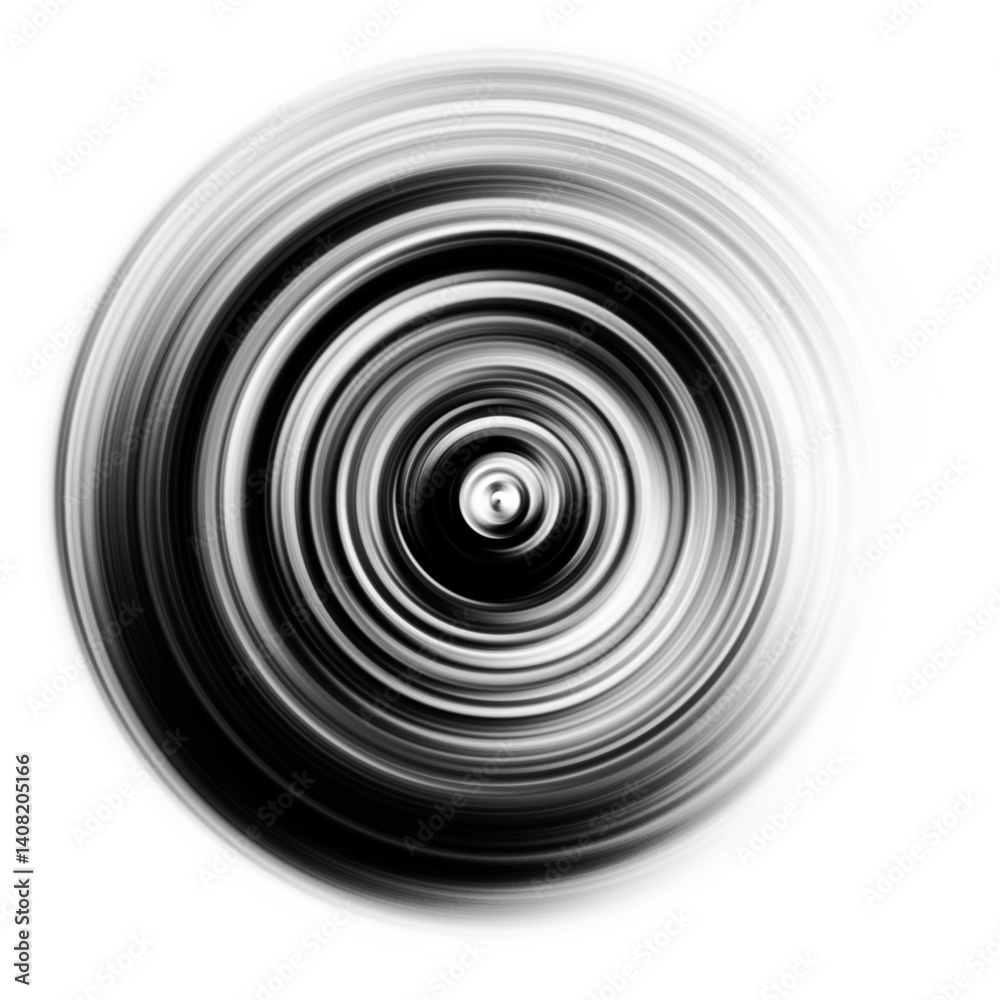 Fototapeta premium Black and white radial motion effect. Abstract rounded background. Grayscale curves and sphere.