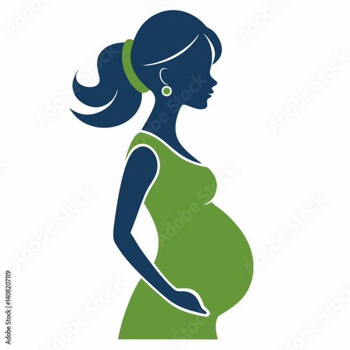 Black line vector illustration of a pregnant woman silhouette, a mother's body in artful sketch
