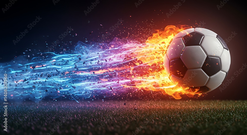Fototapeta premium Fiery Football: Ice & Fire 3D Render AI Generated