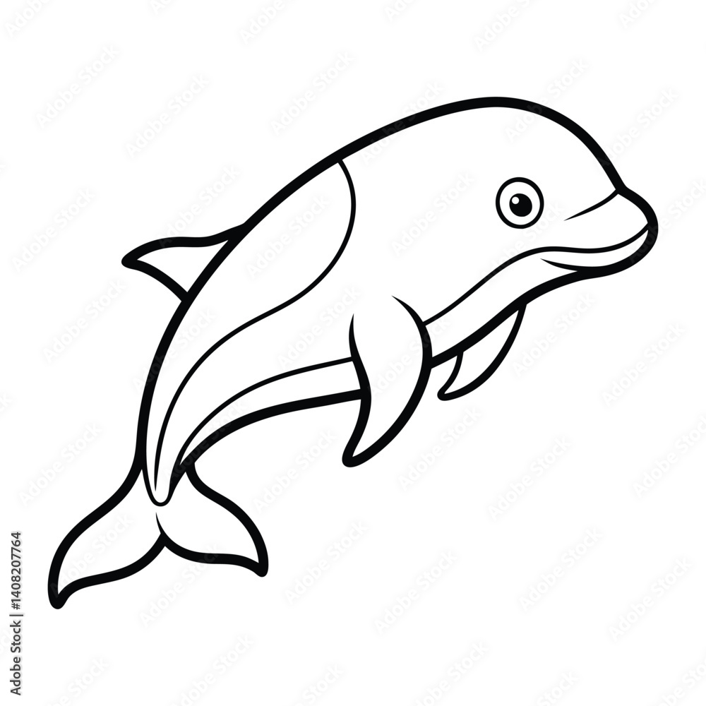 Hand-Drawn Outline Illustration of a Playful Smiling Dolphin Character Hand-Drawn Outline Illustration of a Playful Smiling Dolphin Character