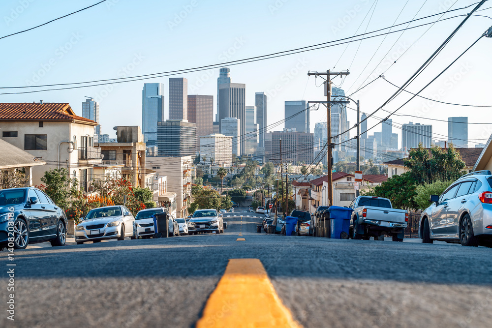The skyline of los angeles in the evening light