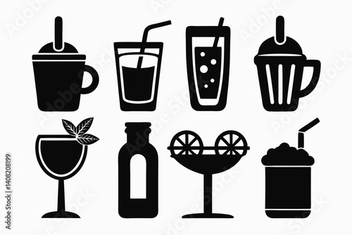 drink icon set silhouette black vector bundle