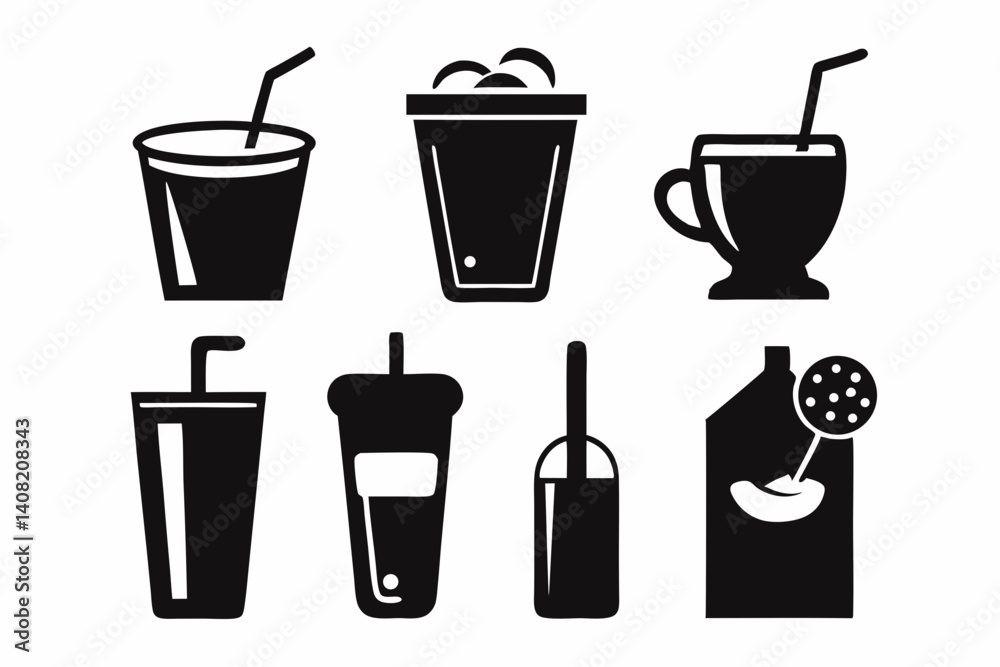 Obraz premium drink icon set silhouette black vector bundle