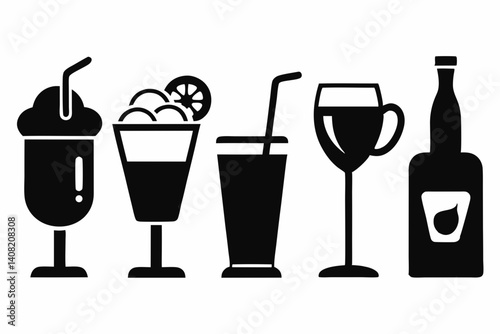 drink icon set silhouette black vector bundle