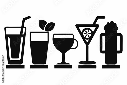 drink icon set silhouette black vector bundle