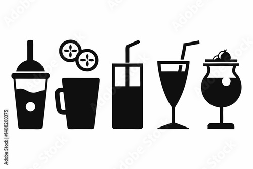 drink icon set silhouette black vector bundle