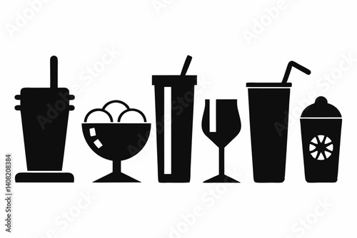 drink icon set silhouette black vector bundle