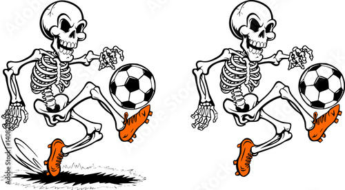 Skeleton Football Soccer Player Juggling Ball Vector Illustration – Funny Sports Character Clipart for T-Shirt, Poster, Halloween, Street Style, Youth Design, Urban Art and Graphic Projects