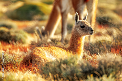 Fototapeta Naklejka Na Ścianę i Meble -  Guanacos in Torres del Paine Nationalpark, Patagonia, Chile