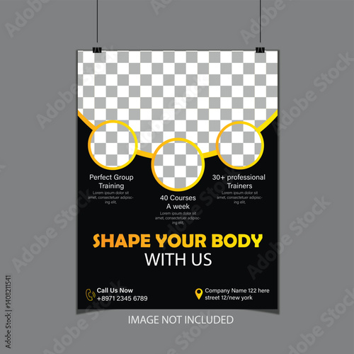 Gym flyer design template. Flyer, social media post and facebook cover design template for gym and fitness