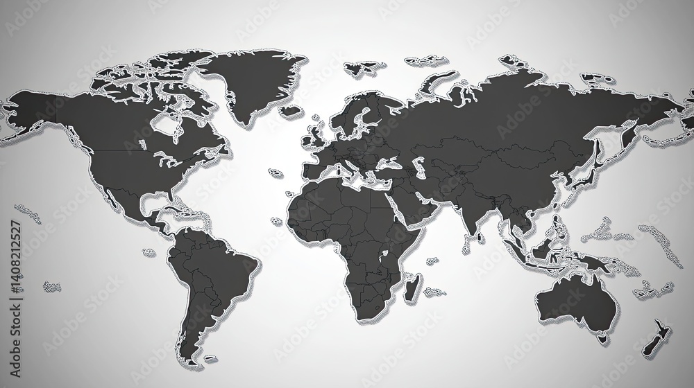 Naklejka premium A high-contrast world map in grayscale