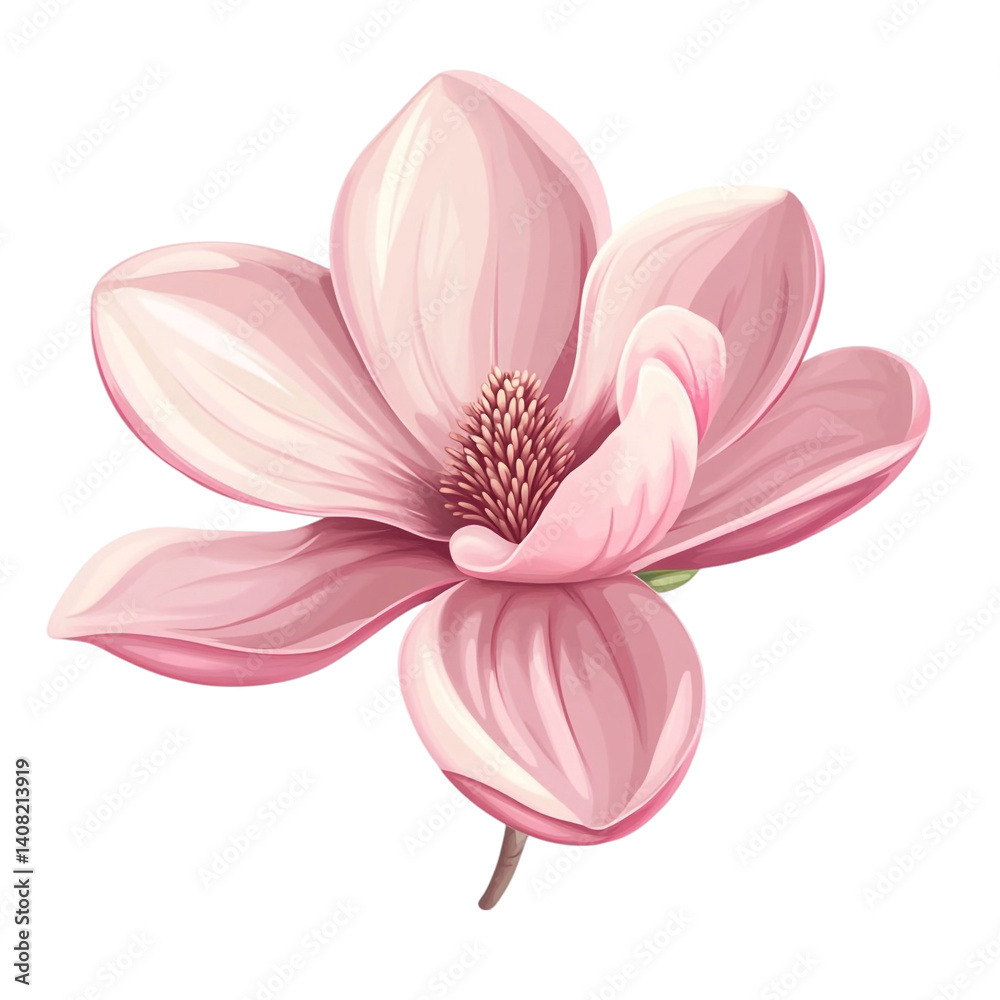 A single pink magnolia blossom isolated on black a beautiful floral illustration A single pink magnolia blossom isolated on black a beautiful floral illustration