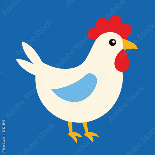 Yellow cartoon chick and red hen farm animal vector illustration