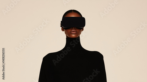 The Enigmatic Visionary: A person shrouded in an aura of mystery, cloaked in black, peering through a veil, embodies an enigmatic presence and avant-garde fashion.