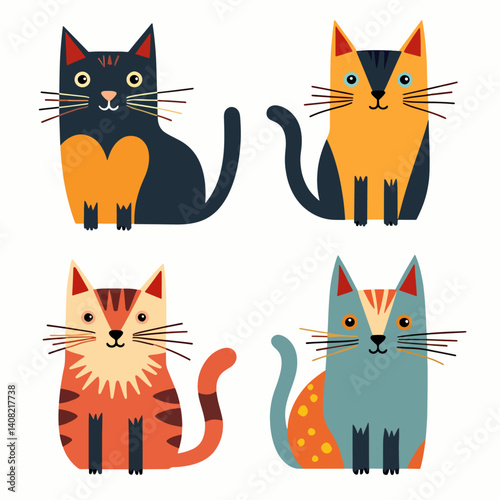 Set of funny cats on a white background