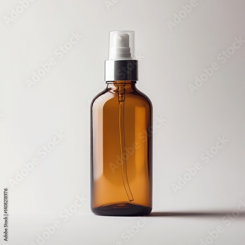 Amber bottle with spray isolated on white background