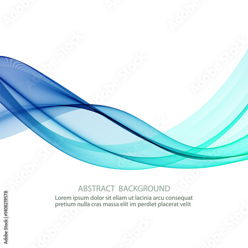 Horizontal blue transparent wave on white background, blue lines of the wave